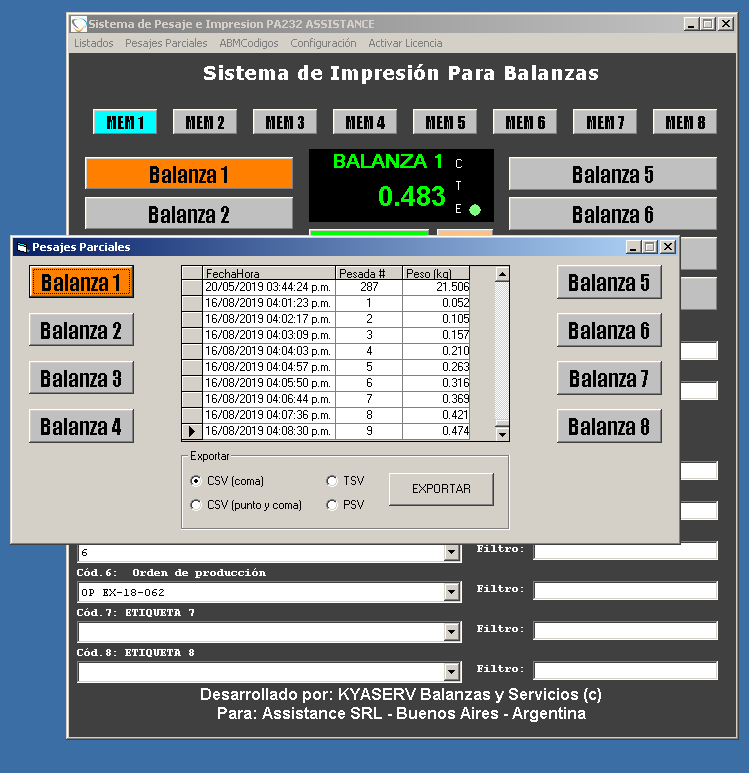 Software PA232 peso parcial automatico